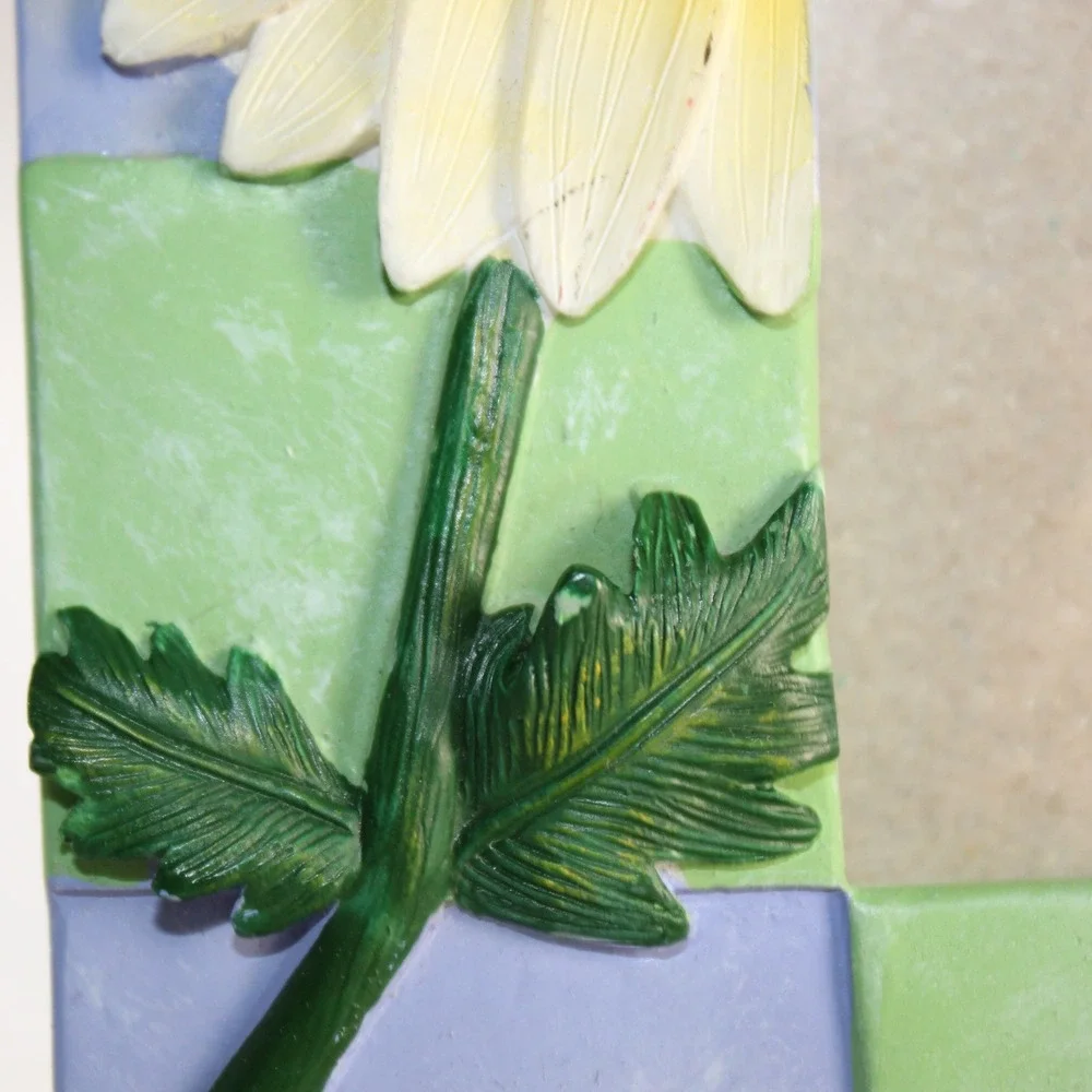 Sunflower Picture Frame Green Purple Checkered Floral‎ Cottagecore 6x6